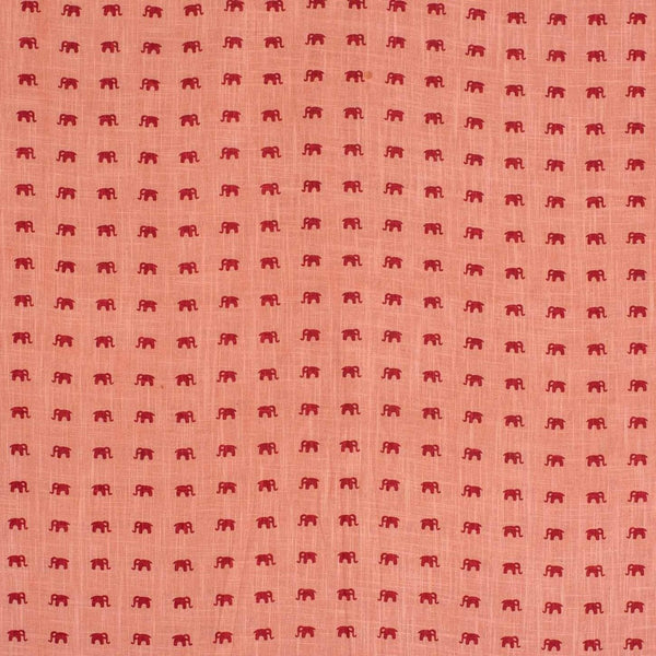 Peach Colour Elephant Motif Print Slub Cotton Fabric