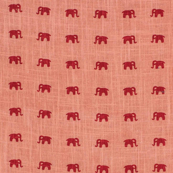 Peach Colour Elephant Motif Print Slub Cotton Fabric