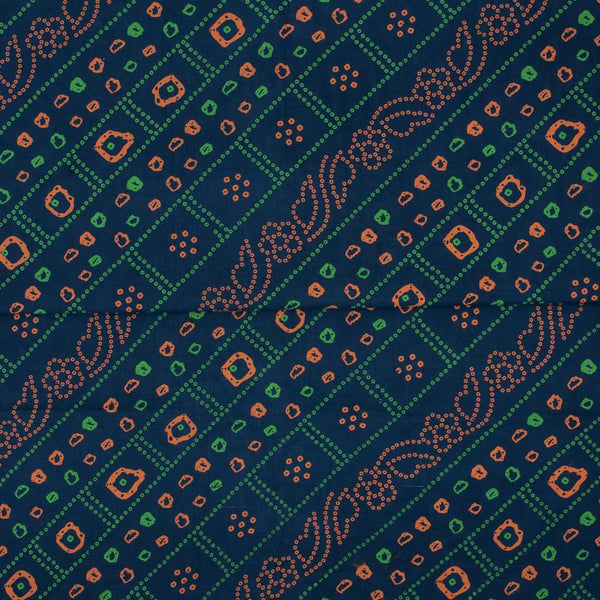 Navy Blue Colour Bandhani Print Cotton Fabric 