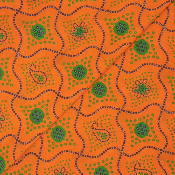 Fanta Orange Colour Bandhani Print Cotton Fabric 