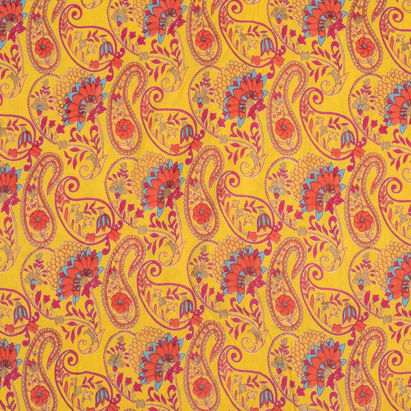 Golden Orange Colour Paisley Gold Foil Print Flex Cotton Fabric