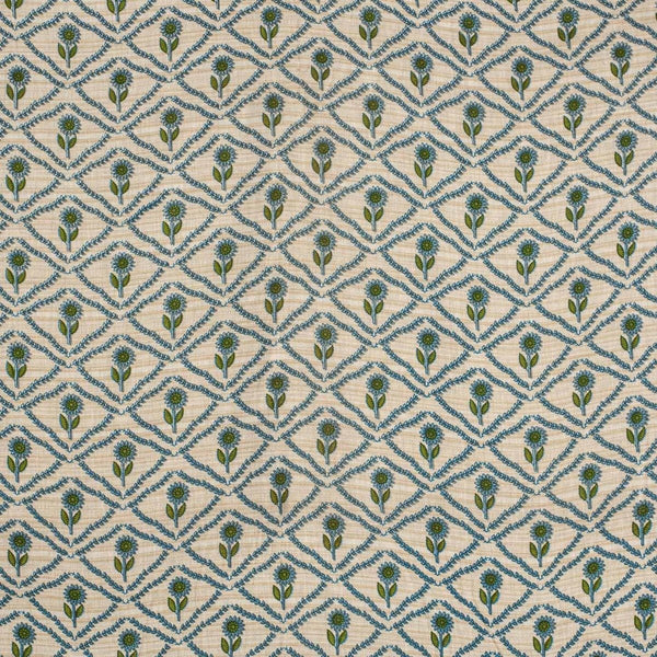 Off White Colour Floral Print Cotton Jacquard Fabric 