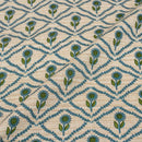 Off White Colour Floral Print Cotton Jacquard Fabric 