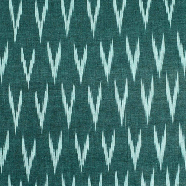 Peacock Green Colour Woven Ikat Type Cotton Fabric