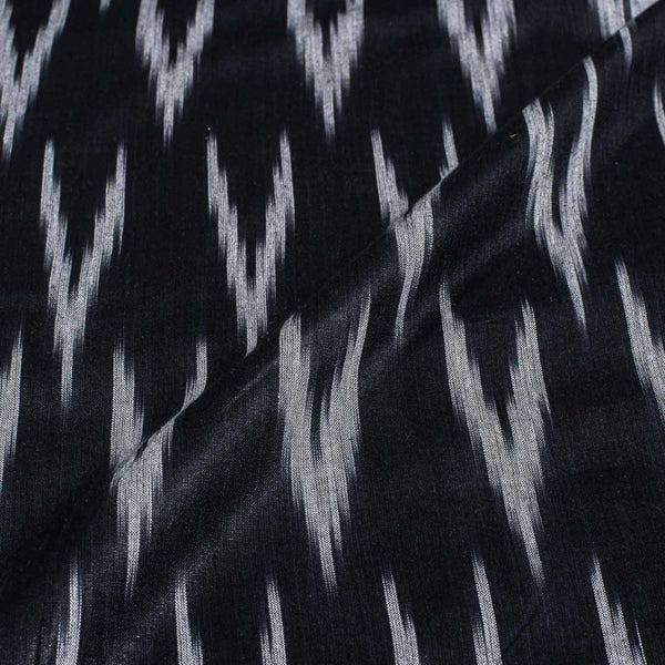 Black Colour Woven Ikat Type Cotton Fabric