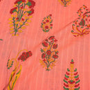 Peach Colour Floral Block Print Dobby Cotton Fabric