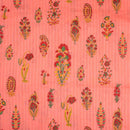 Peach Colour Floral Block Print Dobby Cotton Fabric