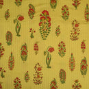 Mustard Green Colour Floral Block Print Dobby Cotton Fabric