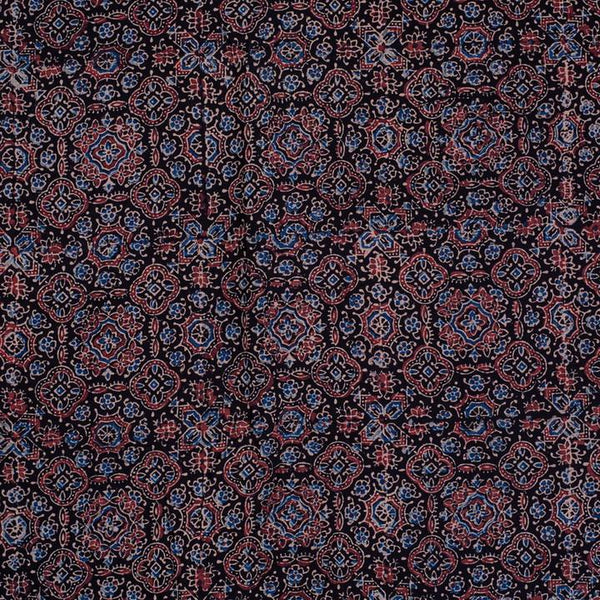 Black Colour Ajarakh Natural Dye Block Print Cotton Fabric
