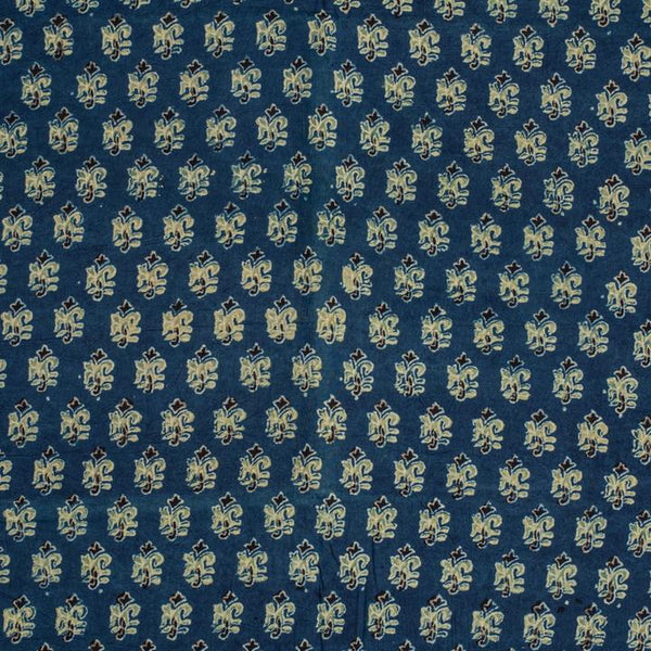 Navy Blue Colour Ajarakh Natural Dye Block Print Cotton Fabric