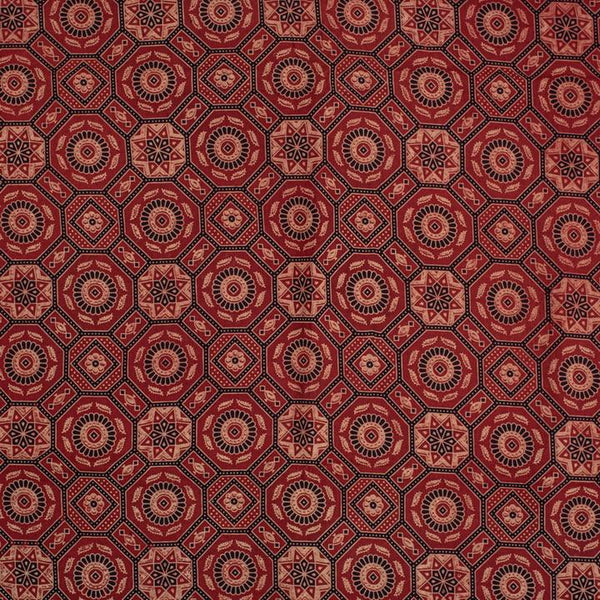 Maroon Colour Ajarakh Natural Dye Block Print Cotton Fabric