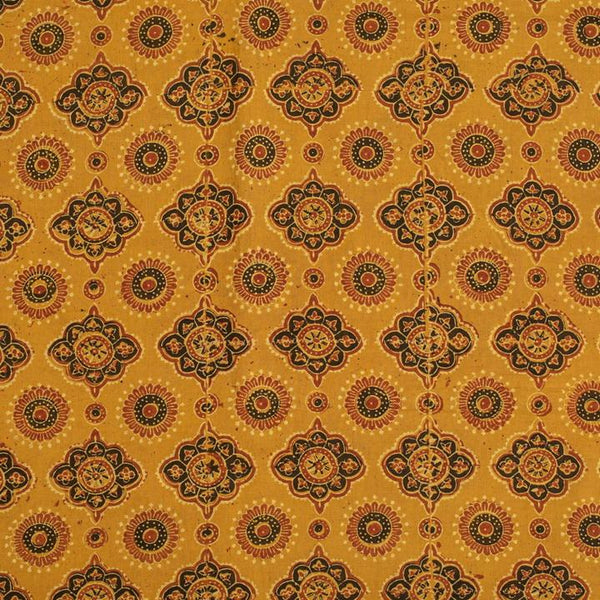 Mustard Yellow  Colour Ajarakh Natural Dye Block Print Cotton Fabric