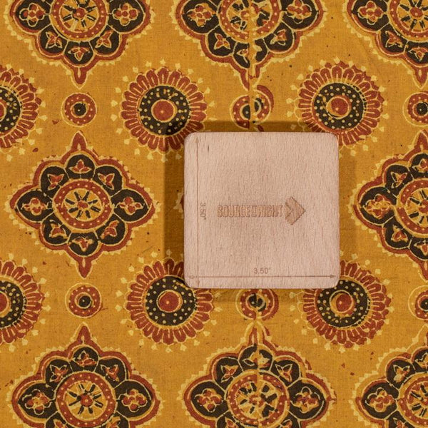 Mustard Yellow  Colour Ajarakh Natural Dye Block Print Cotton Fabric