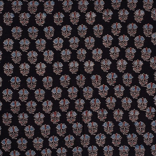 Black Colour Ajarakh Natural Dye Block Print Cotton Fabric