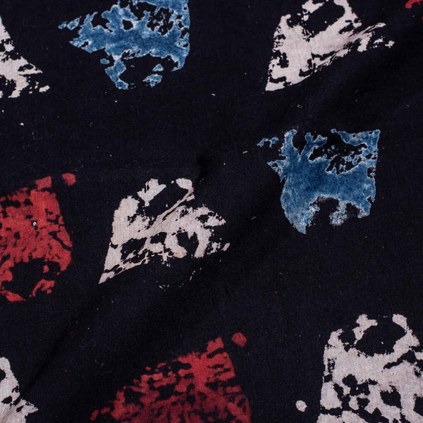 Black Colour Ajarakh Natural Dye Block Print Cotton Fabric