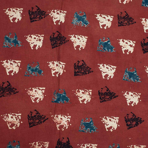 Brick Red Colour Ajarakh Natural Dye Block Print Cotton Fabric