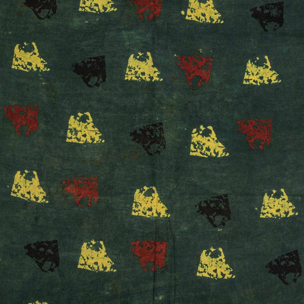Bottle Green Colour Ajarakh Natural Dye Block Print Cotton Fabric