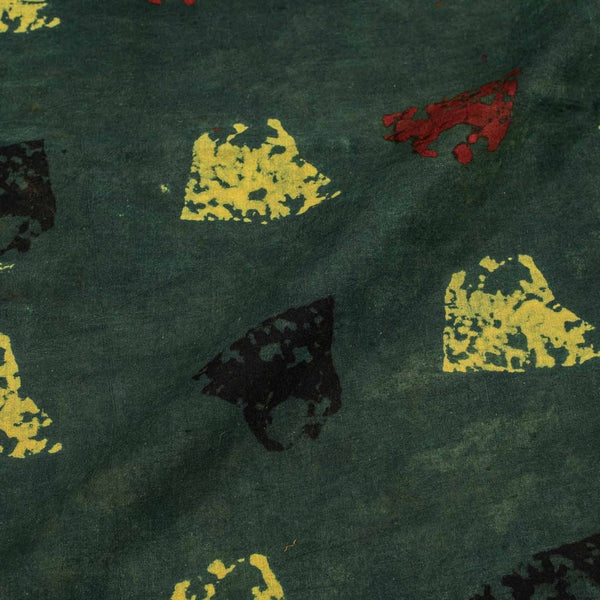 Bottle Green Colour Ajarakh Natural Dye Block Print Cotton Fabric