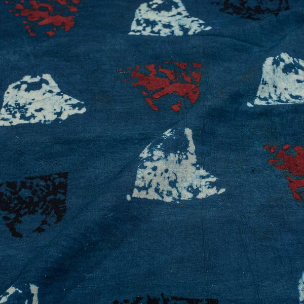 Indigo Colour Ajarakh Natural Dye Block Print Cotton Fabric