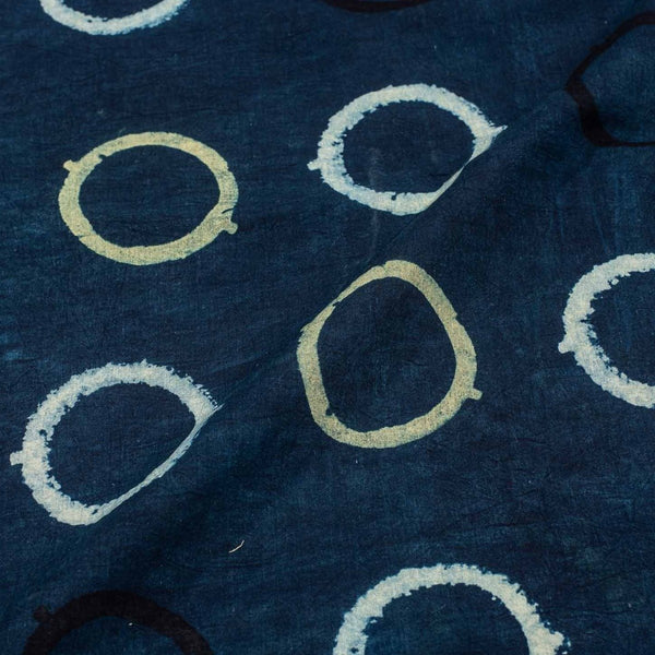 Indigo Colour Ajarakh Natural Dye Block Print Cotton Fabric