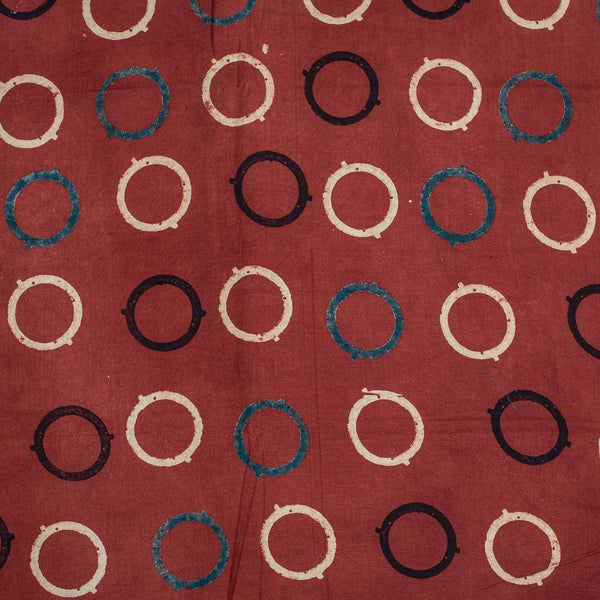 Brick Red Colour Ajarakh Natural Dye Block Print Cotton Fabric