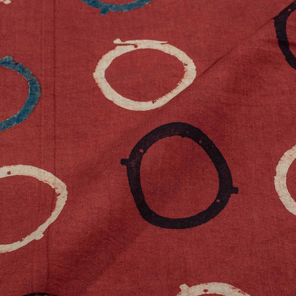 Brick Red Colour Ajarakh Natural Dye Block Print Cotton Fabric