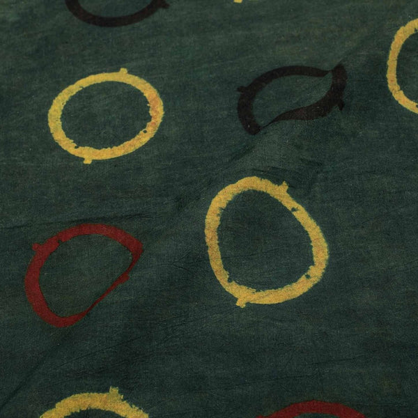 Bottle Green Colour Ajarakh Natural Dye Block Print Cotton Fabric