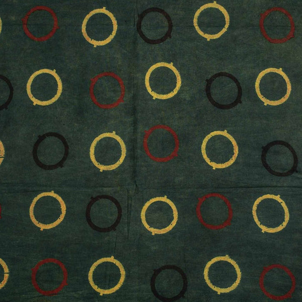 Bottle Green Colour Ajarakh Natural Dye Block Print Cotton Fabric