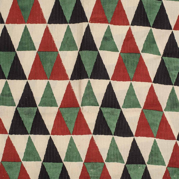 Multi Colour Geometric Block Print Kantha Cotton Fabric