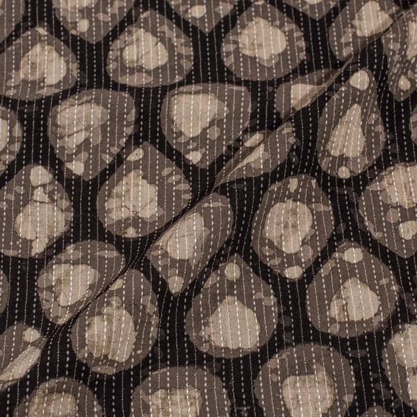 Black Colour Dabu Leaves Block Print Cotton Fabric 42 inch Width