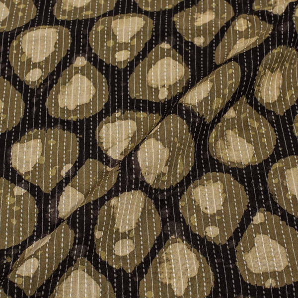 Olive Green Colour Dabu Leaves Block Print Cotton Fabric 42 inch Width