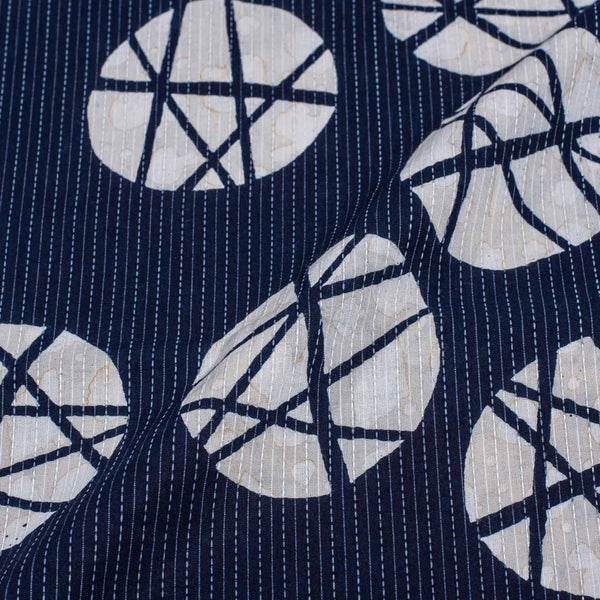 Indigo Colour Geometric Print Kantha Cotton Fabric 42 inch Width