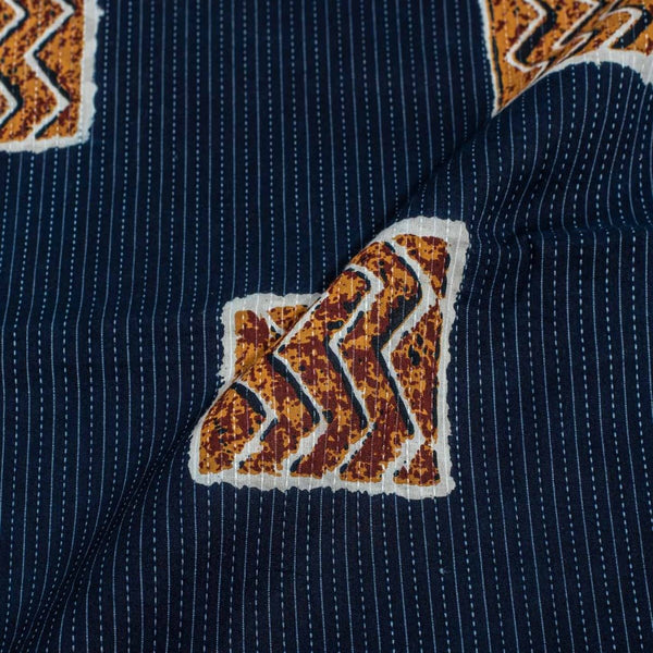Indigo Colour Geometric Print Kantha Cotton Fabric 42 inch Width