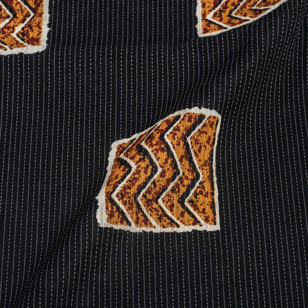 Black Colour Geometric Print Kantha Cotton Fabric 42 inch Width