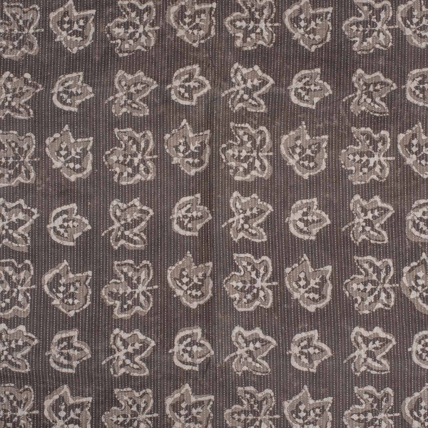 Cedar Colour Dabu Leaves Print Kantha Cotton Fabric 
