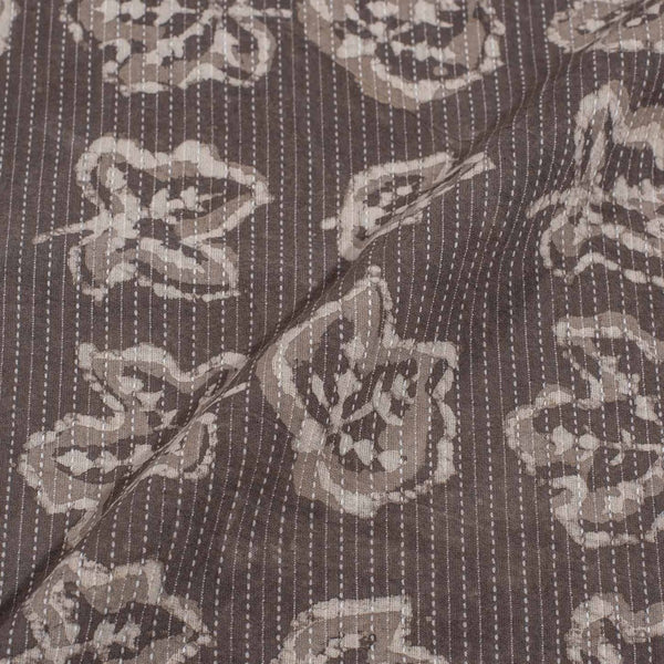 Cedar Colour Dabu Leaves Print Kantha Cotton Fabric 