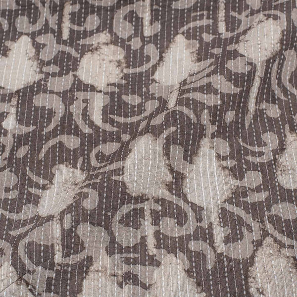 Cedar Colour Dabu Leaves Print Kantha Cotton Fabric 