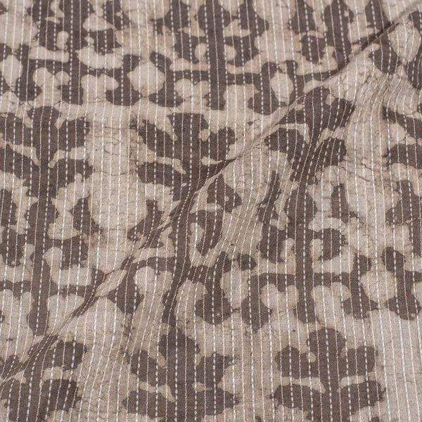 Cedar Colour Dabu Leaves Print Kantha Cotton Fabric 
