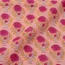 Peach Colour Hand Block Floral Print Mal Type Cotton Fabric