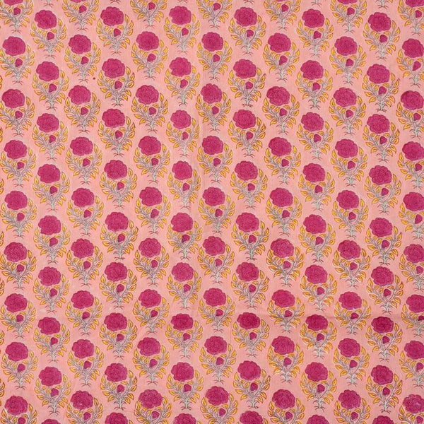 Peach Colour Hand Block Floral Print Mal Type Cotton Fabric
