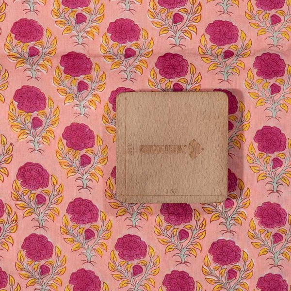 Peach Colour Hand Block Floral Print Mal Type Cotton Fabric
