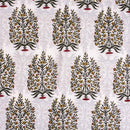 Off White Colour Hand Block Floral Print Cotton Mal Fabric