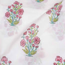 Off White Colour Hand Block Floral Print Cotton Mal Fabric
