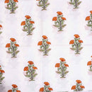Off White Colour Hand Block Floral Print Cotton Mal Fabric