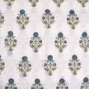 Off White Colour Hand Block Floral Print Cotton Mal Fabric