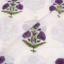 Off White Colour Hand Block Floral Print Cotton Mal Fabric