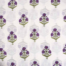 Off White Colour Hand Block Floral Print Cotton Mal Fabric