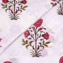 Off White Colour Hand Block Floral Print Cotton Mal Fabric