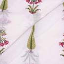 Off White Colour Hand Block Floral Print Cotton Mal Fabric