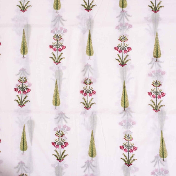 Off White Colour Hand Block Floral Print Cotton Mal Fabric